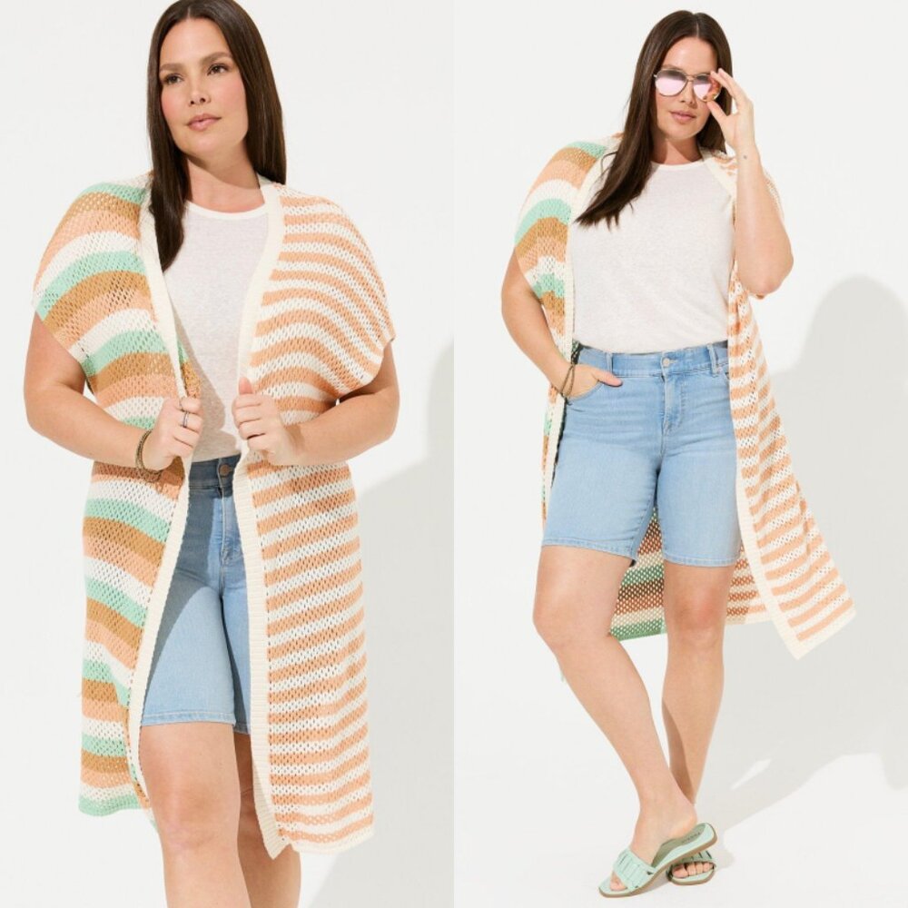 NWT Torrid 3/4 Multi Stripe Duster Vest Sweater 3X/4X 22 24 26